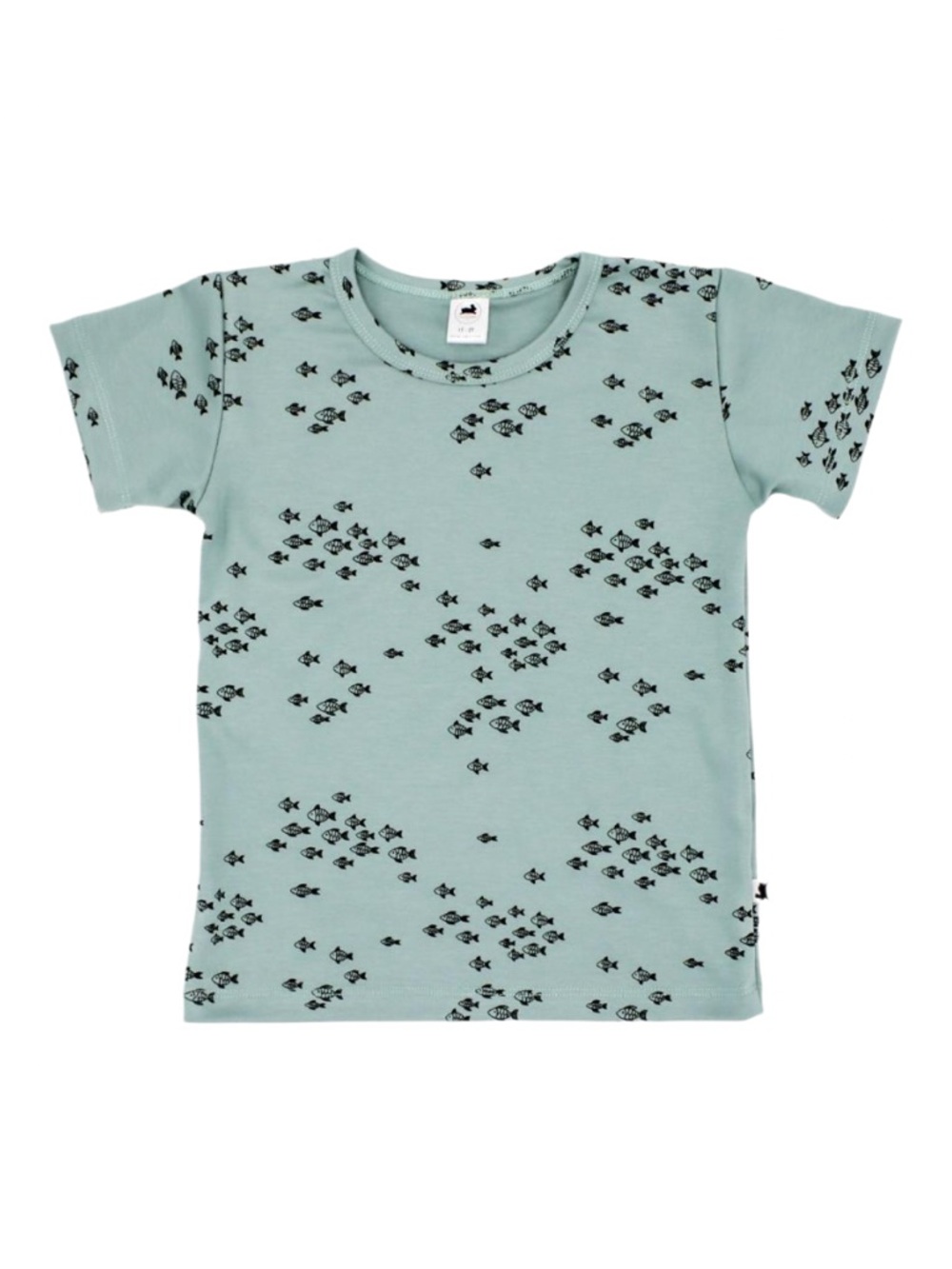Little & Lively sz 1-2T Seafoam Short Sleeve Kids Tee with Black Fish Print